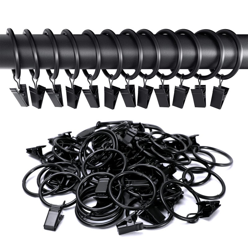 Lansian 100Pack Curtain Rings with Clips Hooks, Black Metal Stainless Steel Drapery Rings, 1.5in Interior Diameter Curtain Hangers Clips, Fits Diameter 1.2 in Rod, Vintage Black - Image 5